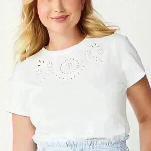 DRAPER JAMES RSVP White Embroidered Tee  (Size XXL)